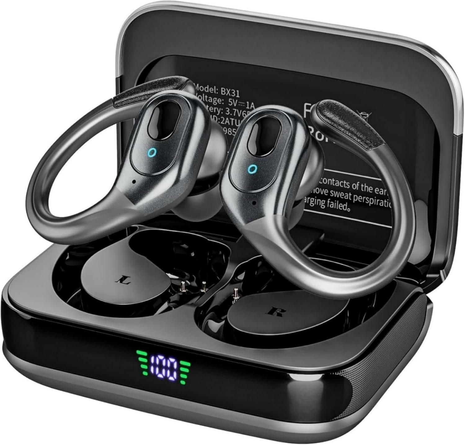 Wireless Earbuds Bluetooth 5.4 Headphones, Noise Canceling Ear Buds with 75hr Playtime, LED Power Display, IPX7 Waterproof Earphones Over Ear Earphones for Sports/Workouts