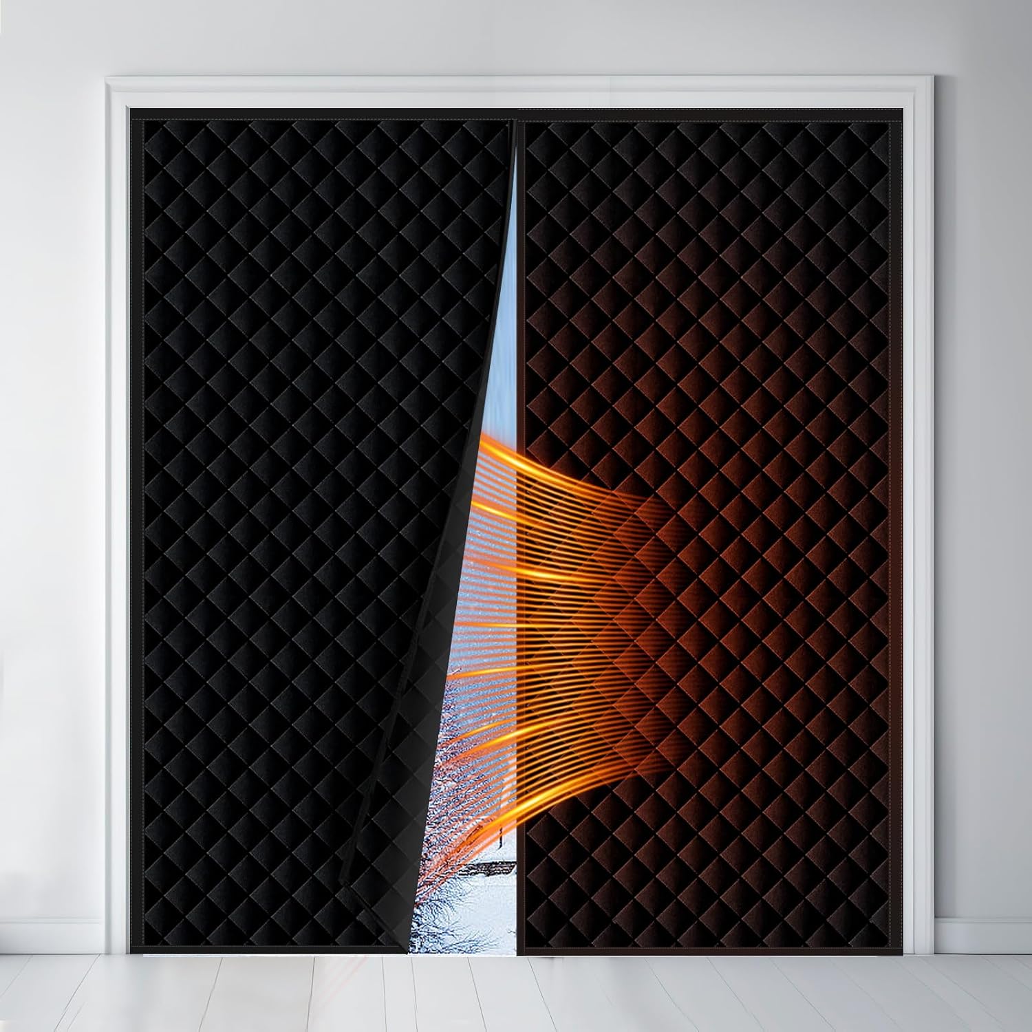 Magnetic Thermal Insulated Door Curtain for 72x80 Inch Door, 74x81 Inch Winter Cover with 5-Layer Oxford Cotton to Keep Cold Out Winter Screen Door, Black Color