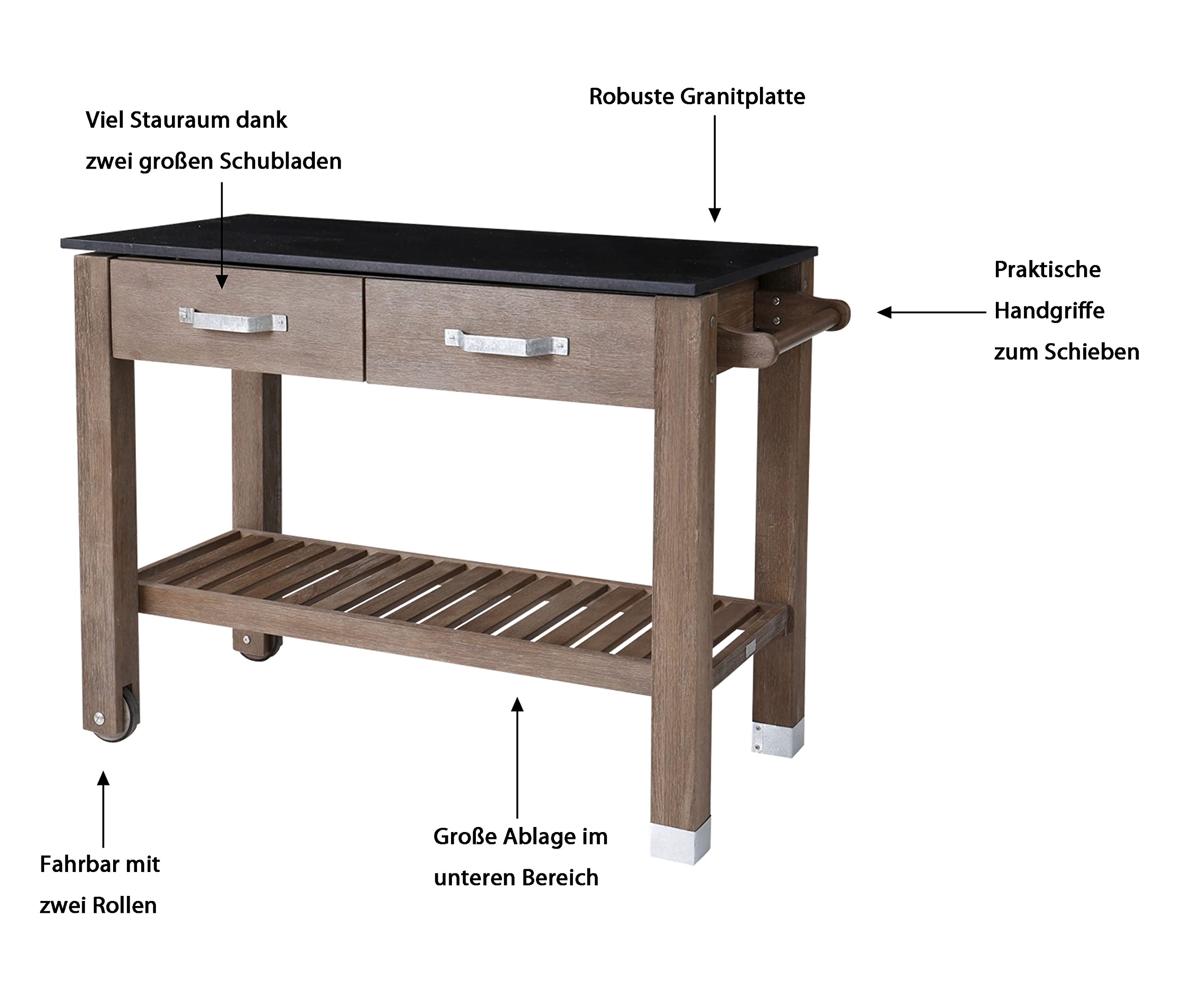 Dehner Premium Holzpflanztisch Windsor, ca. 110 x 55 x 84 cm, aus FSC® - zertifiziertem Akazienholz, braun / schwarz