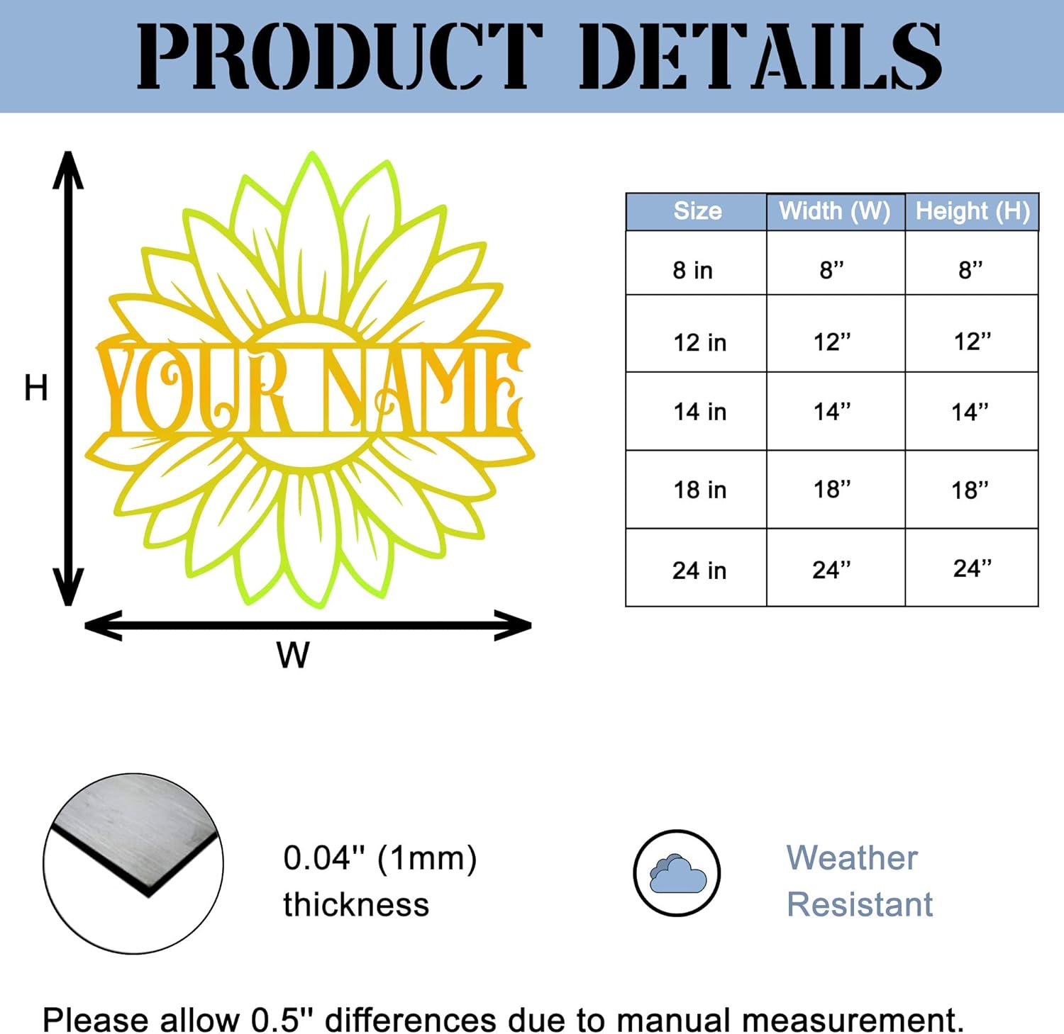 Custom Sunflowers LED Metal Tin Sign Wall Plaque Art, She Shed Wall Plaque, Personalized Gifts For Her, Florist, Flower Lover Gardeners, Spring Flower Farm Fresh Yard Decorations Outdoors (01 w/o lights)