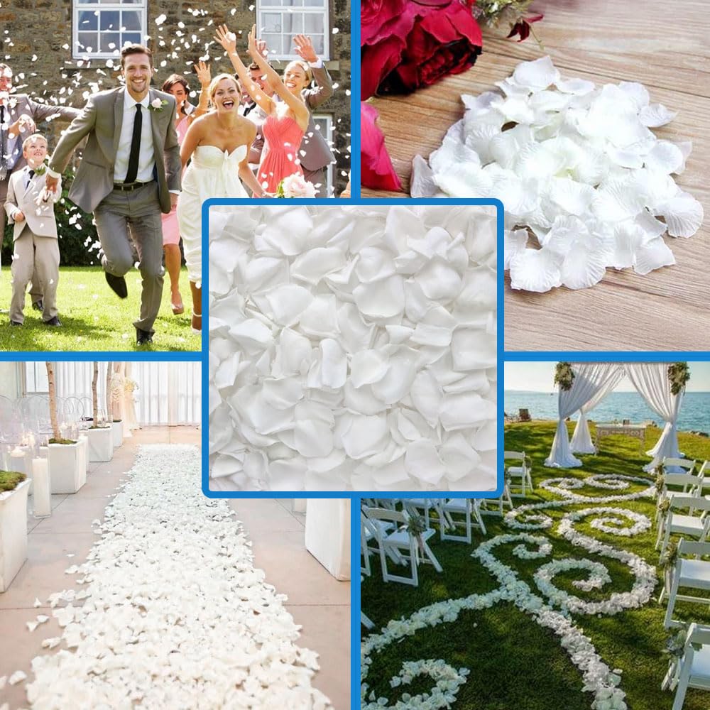 Jonami 1200 Pétalos de Rosa Artificiales Blanco de Seda, Decoración Romántica para el Día de San Valentín Bodas Nupcial Aniversario y Compromiso
