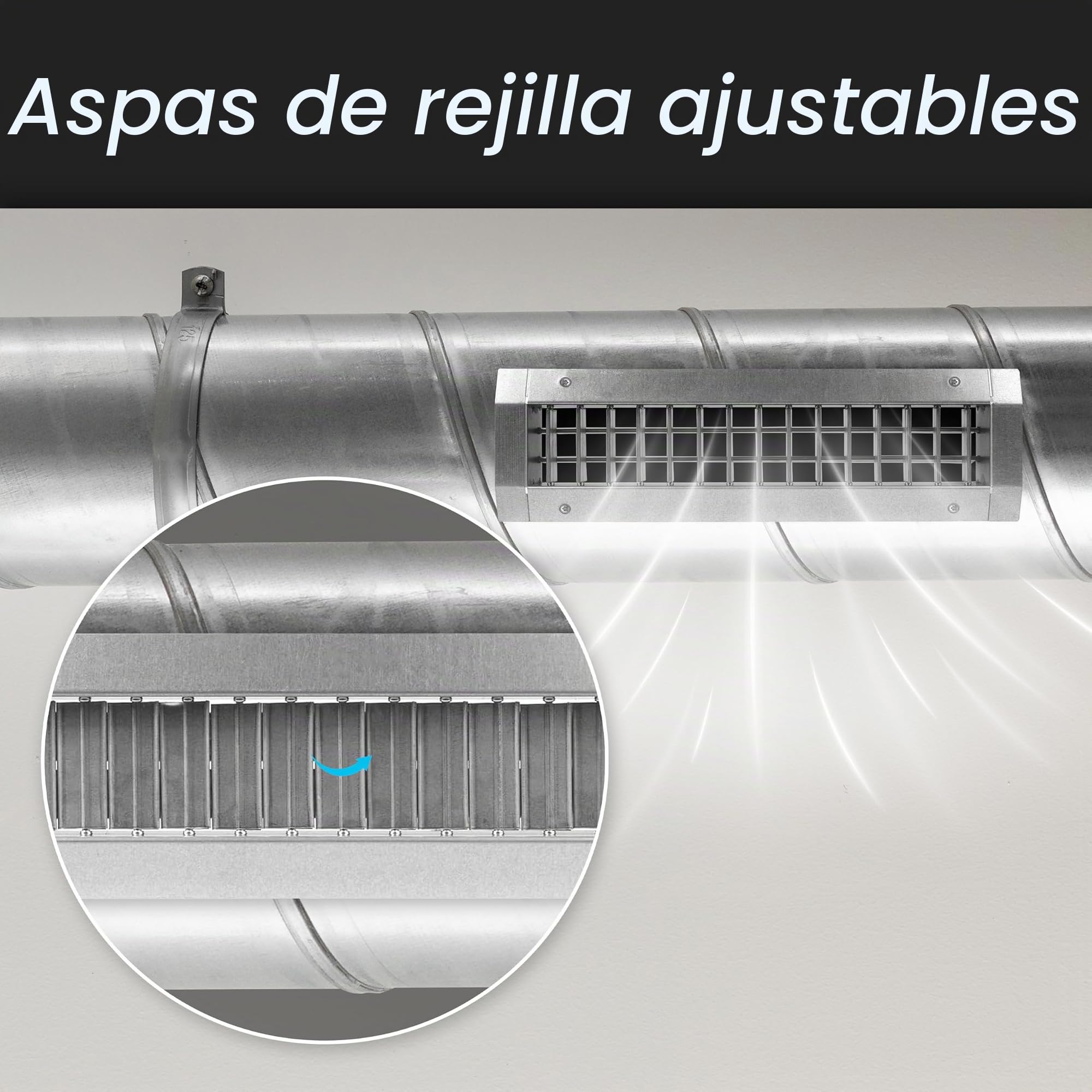 Repa Market Rejilla de escape de aire de 33 x 7,6 cm para conductos redondos – 2 lamas ajustables – Cubierta de ventilación de suministro de aire galvanizada – Conducto de canal de superficie redonda