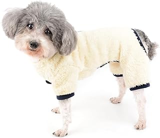 Zunea Fuzzy Sherpa Fleece Winter Sweater Clothes for Small Dogs 4 Legged Puppy Pajamas Jumpsuit Soft Warm Pjs Plush Pullover Overall Outfit Pet Girl Boy Apparel for Chihuahua Doggie Yellow M