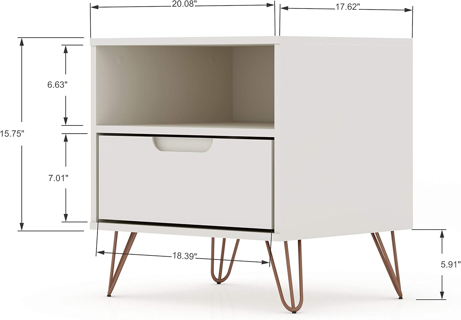 Off-White 1-Drawer Nightstand with Hairpin Legs