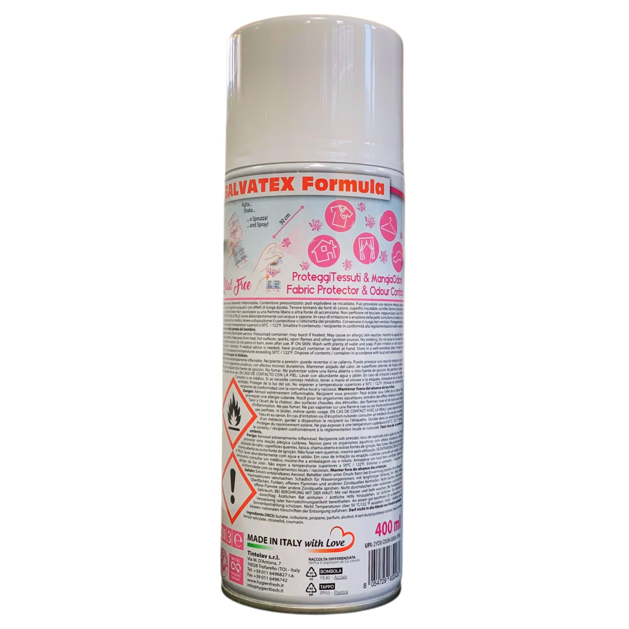 HYGIENFRESH TINTOLAV SET 4 PEZZI Deodorante Salva Tessuti spray, fragranza FIOR DI LOTO formato 400ml più gel assorbi odori a lunga durata Profumazione Assortita 150 G