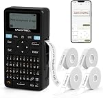 SUPVAN E11 Bluetooth Label Maker Machine with 4 Tapes, Support Keyboard & App with 30+ Fonts and 660+ Icons, Rechargeable Inkless Labeler for Home, Kitchen, Office, School, Organization, Black