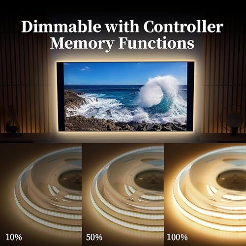 Miniatura 2 de iNextStation Tira de luz LED COB blanca cálida de 6.6 pies6.6 ft, 640 LEDs 5 V USB luces LED para TV, tira de luces LED regulables de 3000 K, cinta