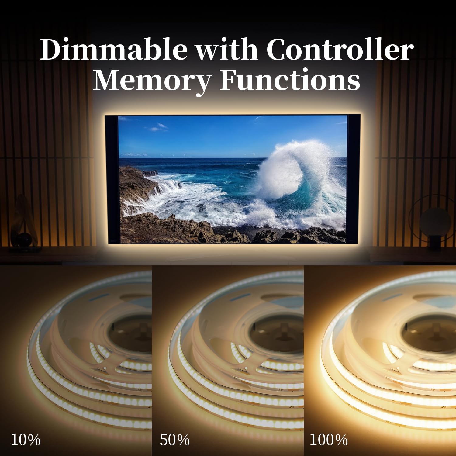 iNextStation COB LED Strip Light 2M, Warm White USB LED Strip 3000K, 640LEDs Cuttable Tape Lights - Image 2