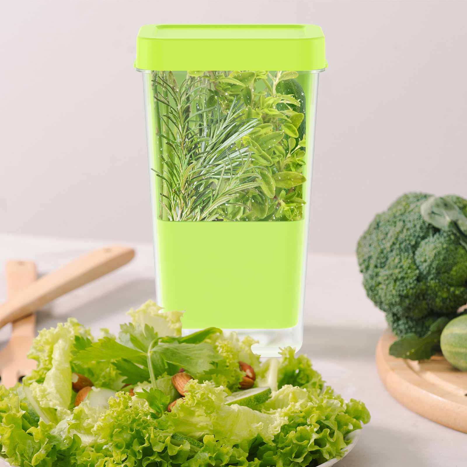 Ghshanog Green Herb Keeper For Refrigerator,Fresh Cut Herb Saver, Clear Storage Container For Cilantro Parsley Thyme Mint Asparagus,13X10.5x23cm Preserver Keeps Cilantro S Fresh For 2-3 Weeks(Green)