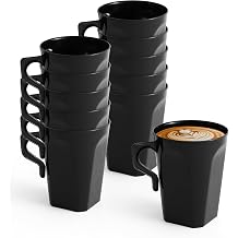 MATANA 50 Black Hard Plastic Coffee Mugs 240 ml - Coffee Tea Chocolate Hot & Cold Drinks - Stable & Reusable - Camping Weddings Picnics BBQs Outdoor Events Parties