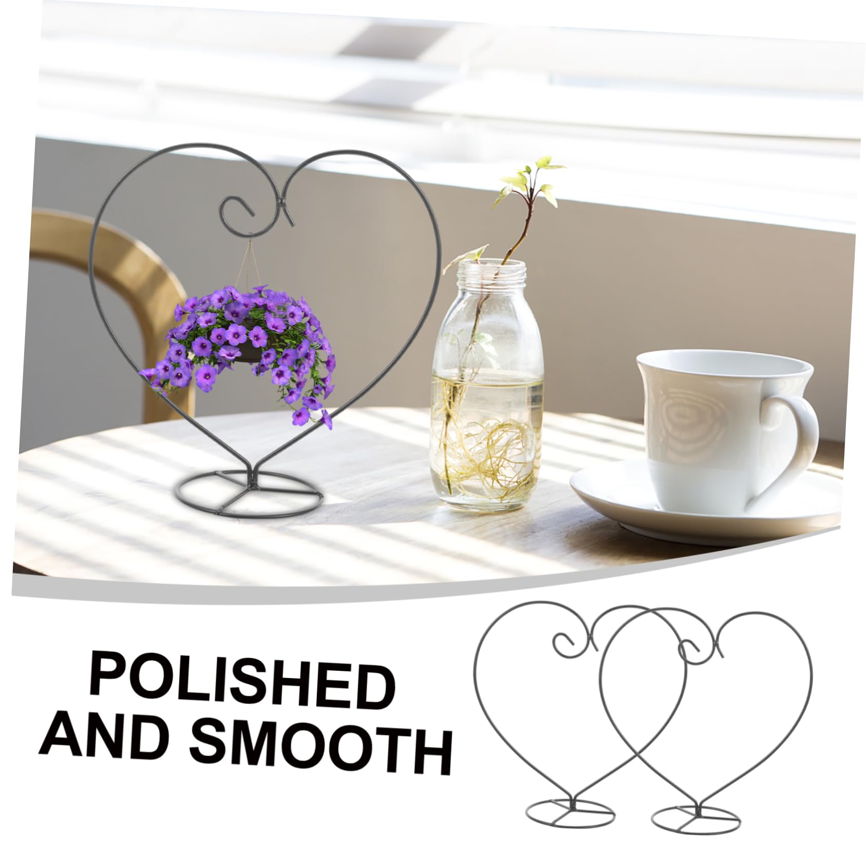 STOBAZA 6pièces Support Décoratif Fer Forme De Cœur Pour Suspensions Verre Terrarium Et Plantes Aériennes Support Élégant Pour Décorations De Mariage Et Maison Noir