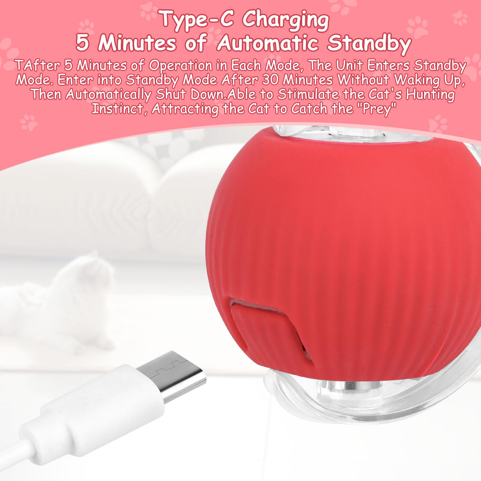 Giocattolo Automatico Per Gatti Con Palla Rotante - 360 Gradi, Luci LED, Corda Rimovibile, Ricaricabile - Foto 13