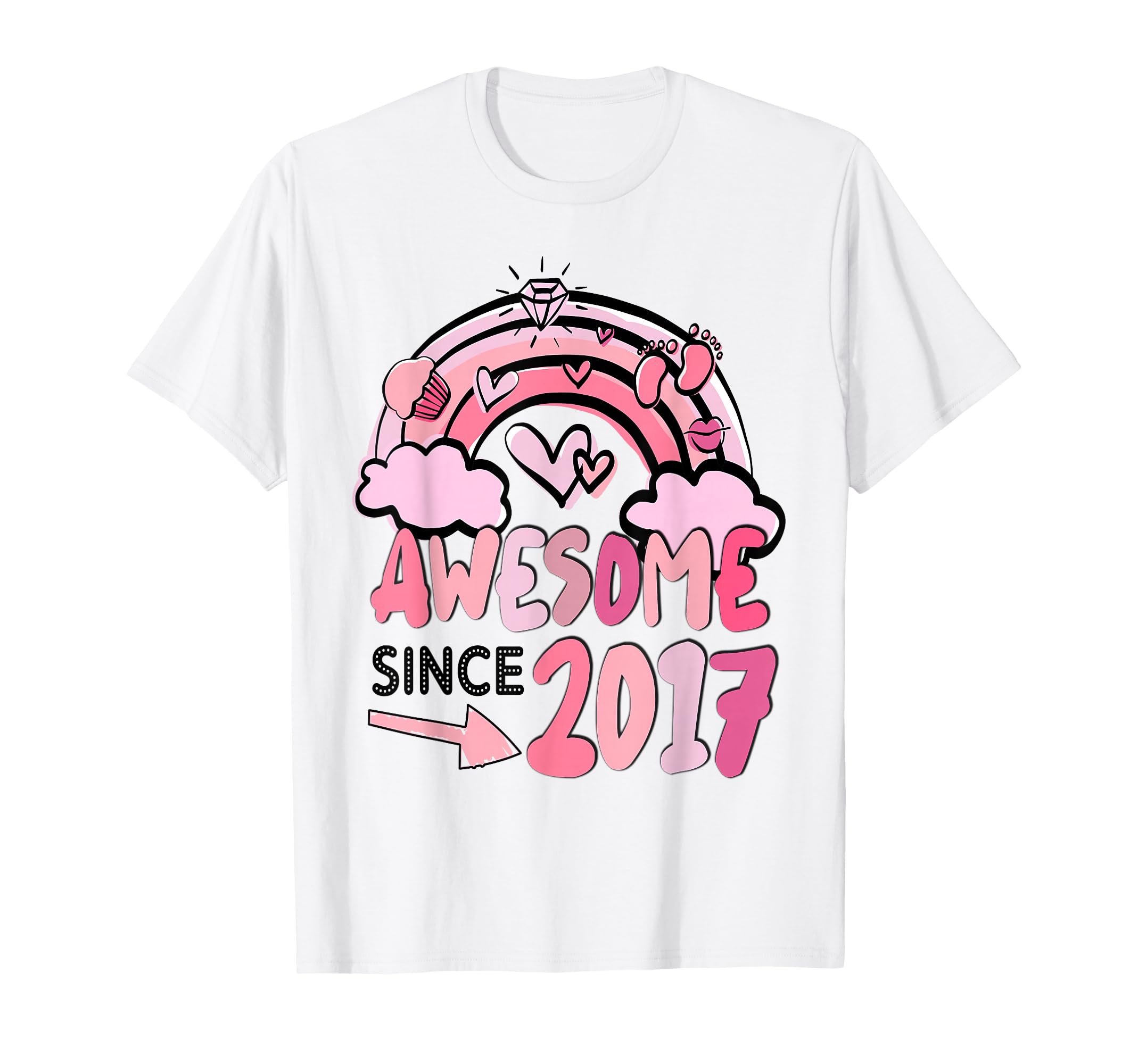 Cute Pink Rainbow TShirt Awesome Since 2017 Girl's Birthday T-Shirt