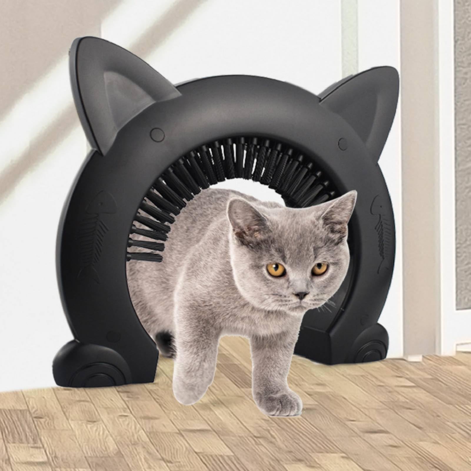 Cyrank Porta Interna per Gatti, Porte per Animali Domestici per Gatti Porta per Gatti nasconde la lettiera con Spazzola per toelettatura in Acciaio Inossidabile per Gatti - 22,5x26,5x5,5 cm(Nero)