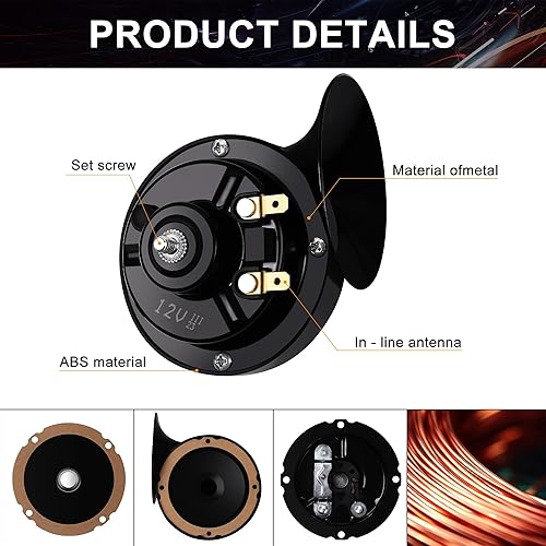 Miniatura 4 de Torzone - Bocina de tren súper fuerte para automóvil, 2 bocinas de caracol de doble tono, tono alto y bajo, cuerno de caracol eléctrico,