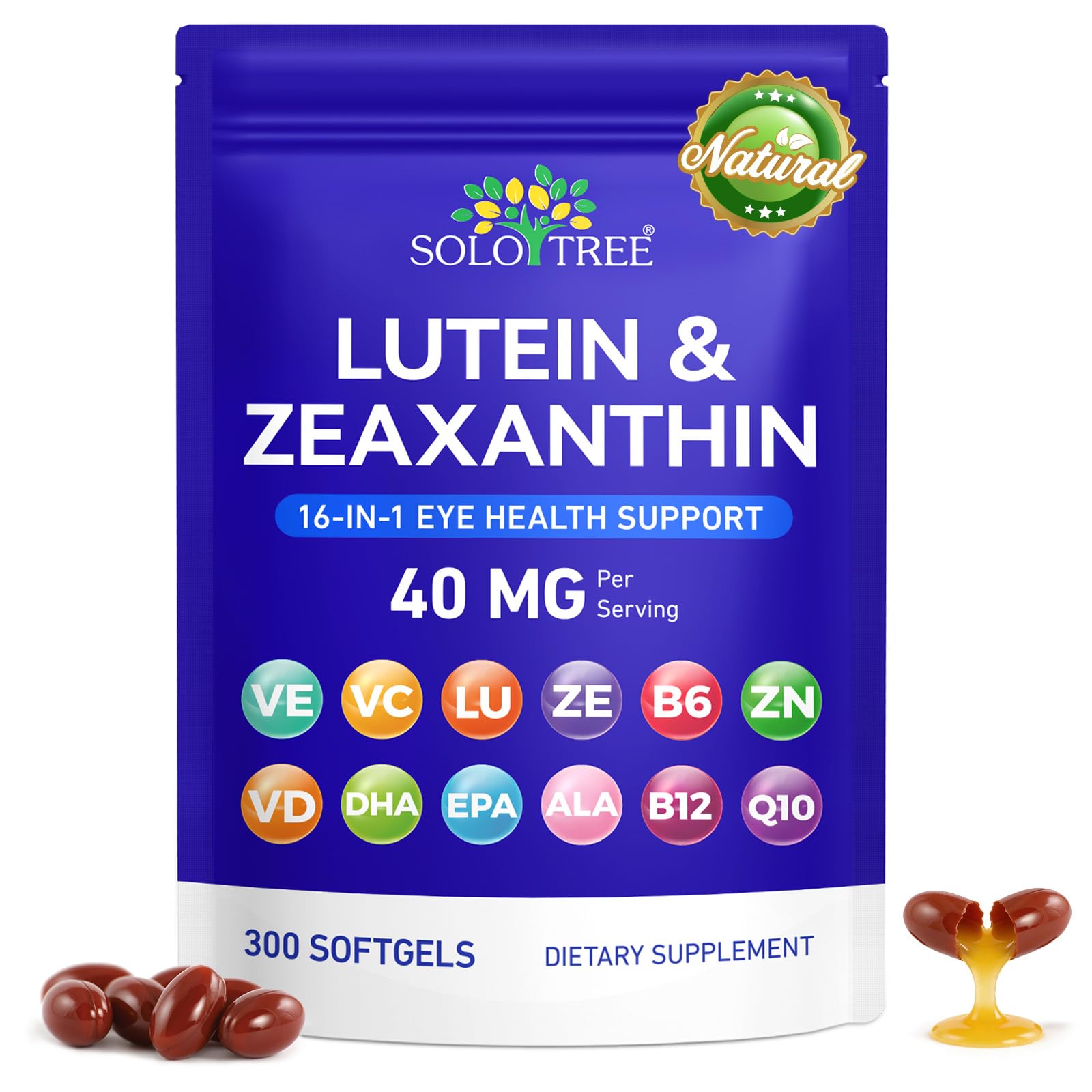 Lutein Zeaxanthin Kapseln 40mg – Augen Vitamine mit DHA, EPA, Zink, Vitamin A, C, D, E, B6 & B12 – Nahrungsergänzung für Normale Sehkraft – 300 Softgel Kapseln