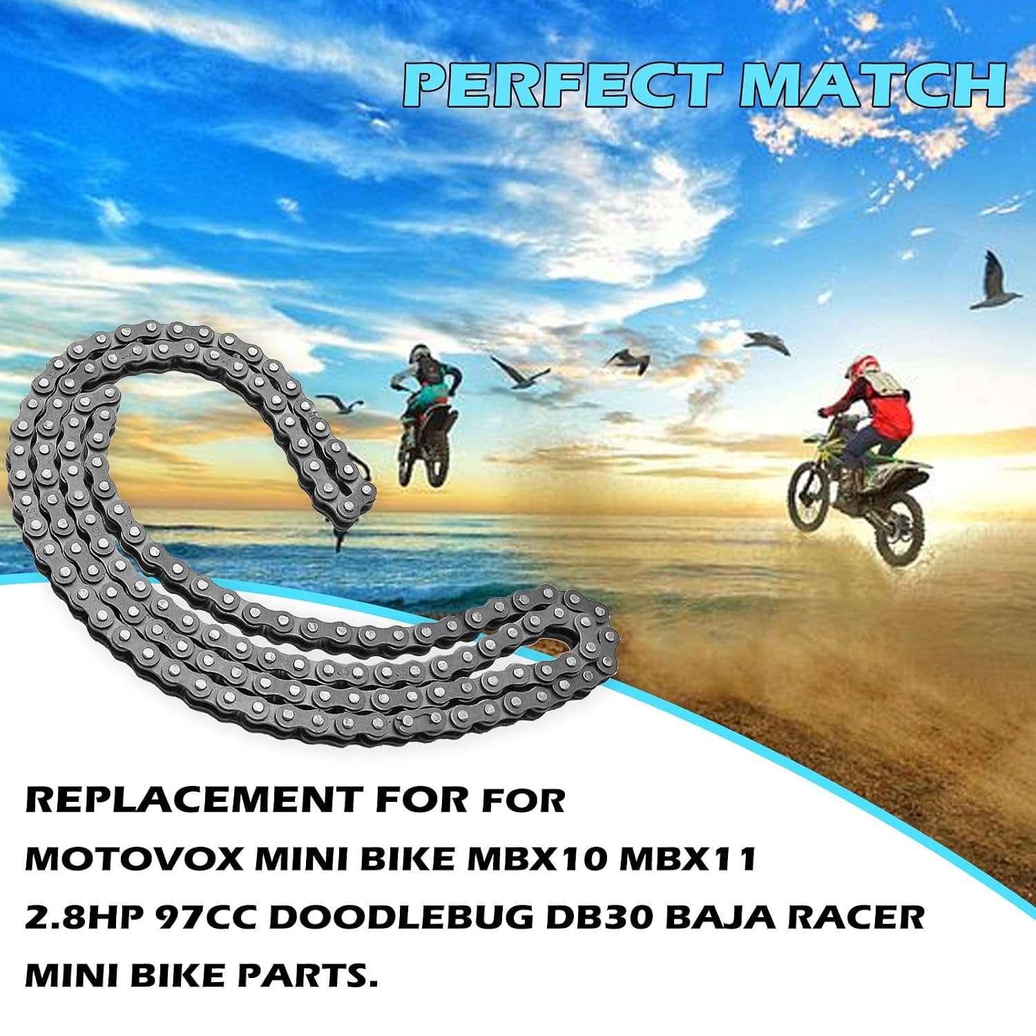 #35 140 Links Drive Chain 35 Roller Chain for 79cc 97cc 100cc Motovox Mini Bike MBX10 MBX11 2.8HP Doodlebug DB30 Baja Racer Mini Bike Parts