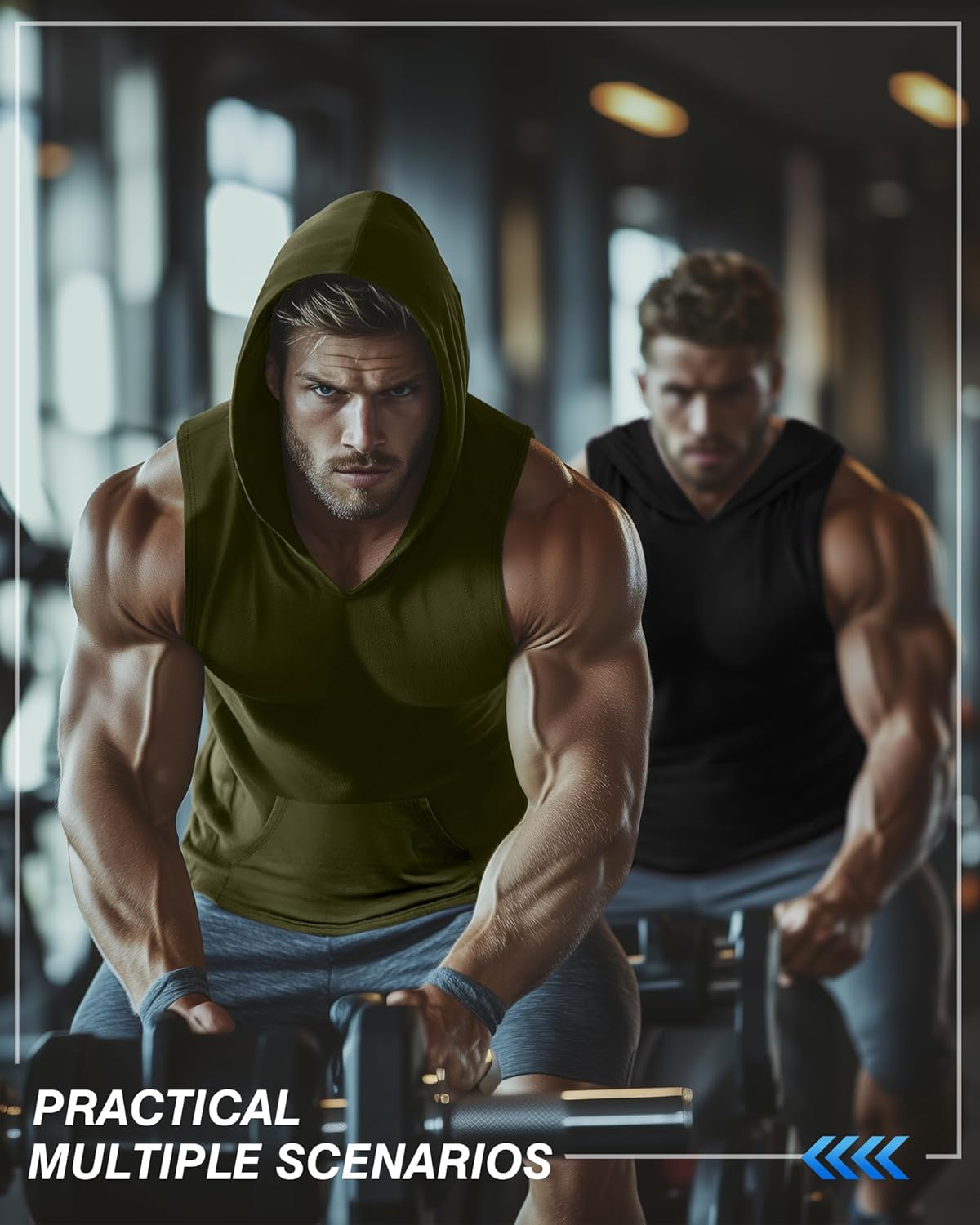 3 Pack Men's Big & Tall Workout Hooded Tank Tops, Cotton Sleeveless Gym Hoodies Bodybuilding Muscle Cut Off Shirts