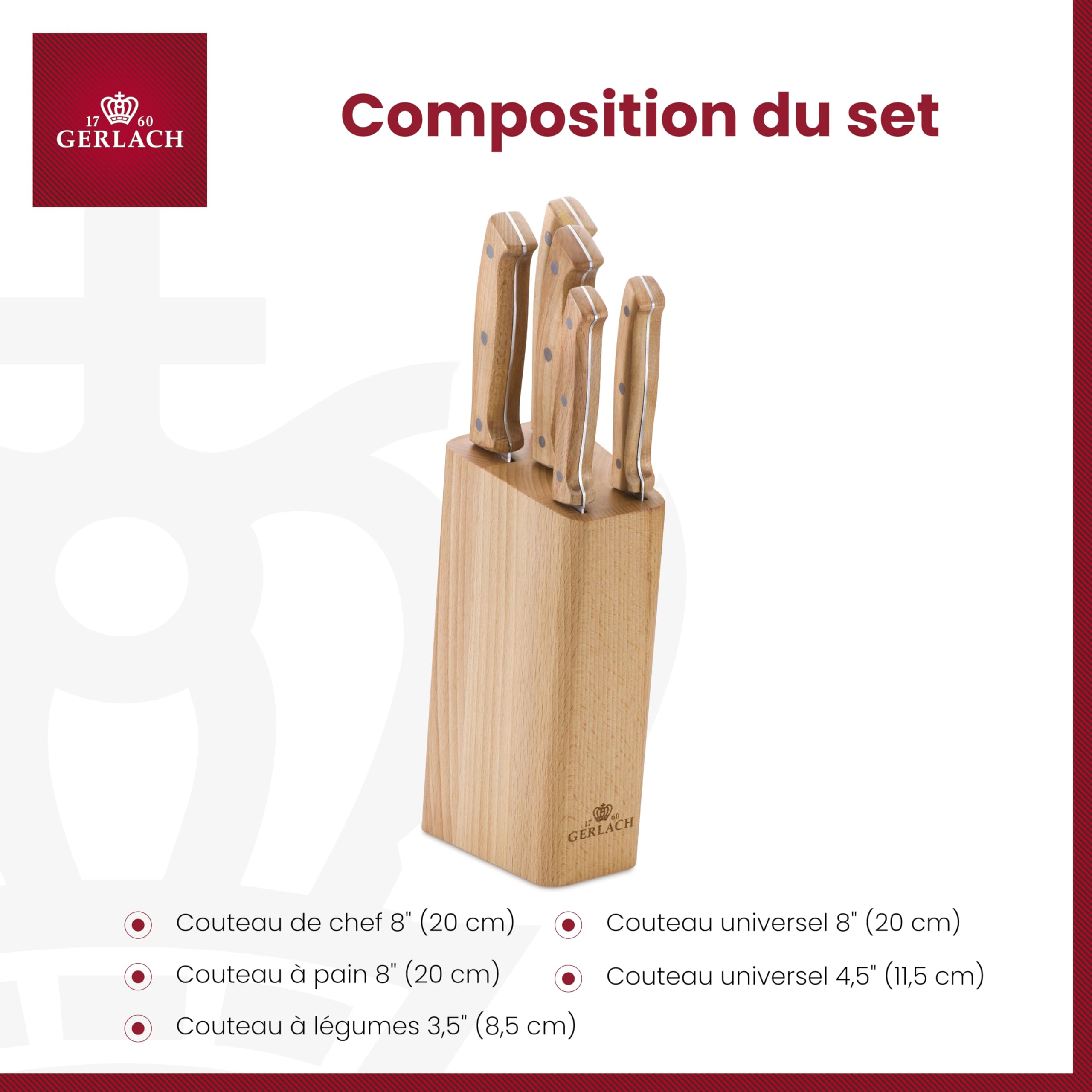 Gerlach - 5901035499898 | Bloc de Couteau Country | Acier Inoxydable