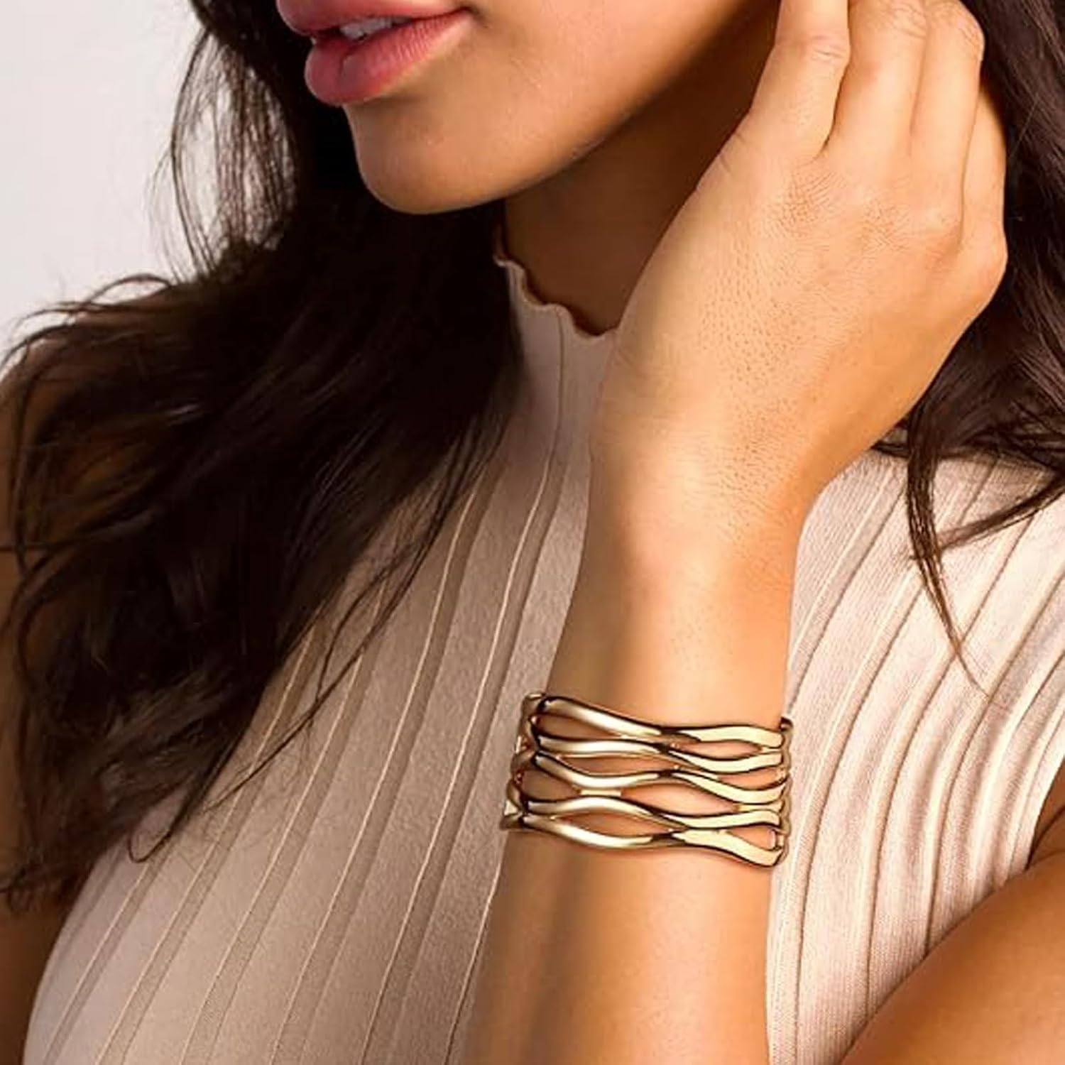 18K Gold Plated Chunky Bangle Bracelets for Women Trendy No-tarnish Open Bangles Irregular Minimalist Geometric Arm Cuff Bracelet Jewelry Gift For Mom and Girlfriend - Image 4