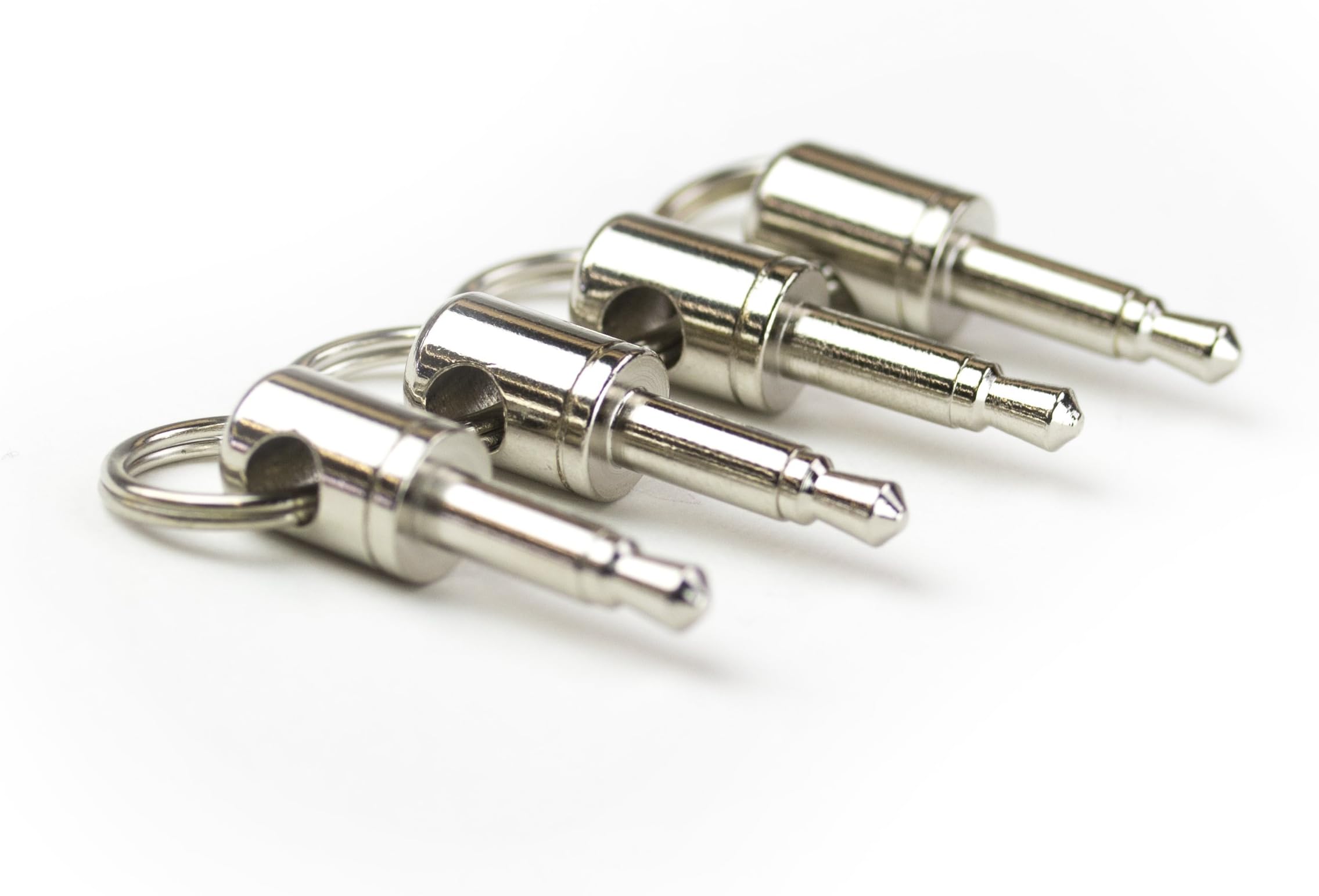 Dongle Dangler Keychain Accessory - Compatible with iPhone or Pixel 2 Audio Adapter Cables - Holds Your Cable on Your Keychain (Chrome 4-Pack)