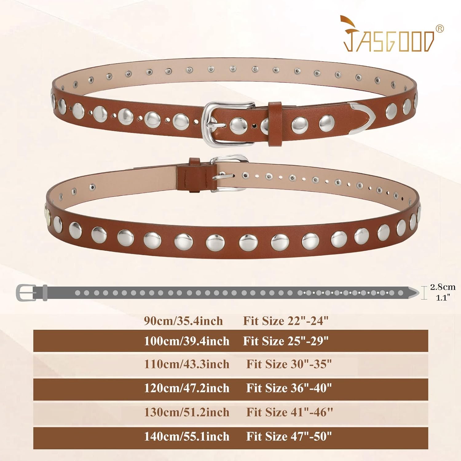 JASGOOD Women Fashion Leather Belt Punk Studded Belt for Jeans Pants Dresses - Image 6