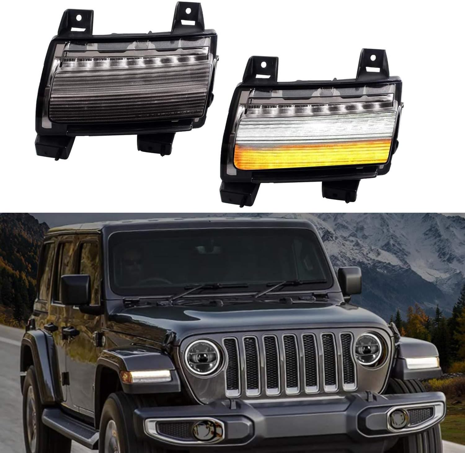 LED Sequential Flashing Turn Signal Lights Compatible with Jeep Wrangler JL Sport 2018-2024, Fender Lights Wheel Eyebrow DRL Lamps (Short Version, 1 Pair)