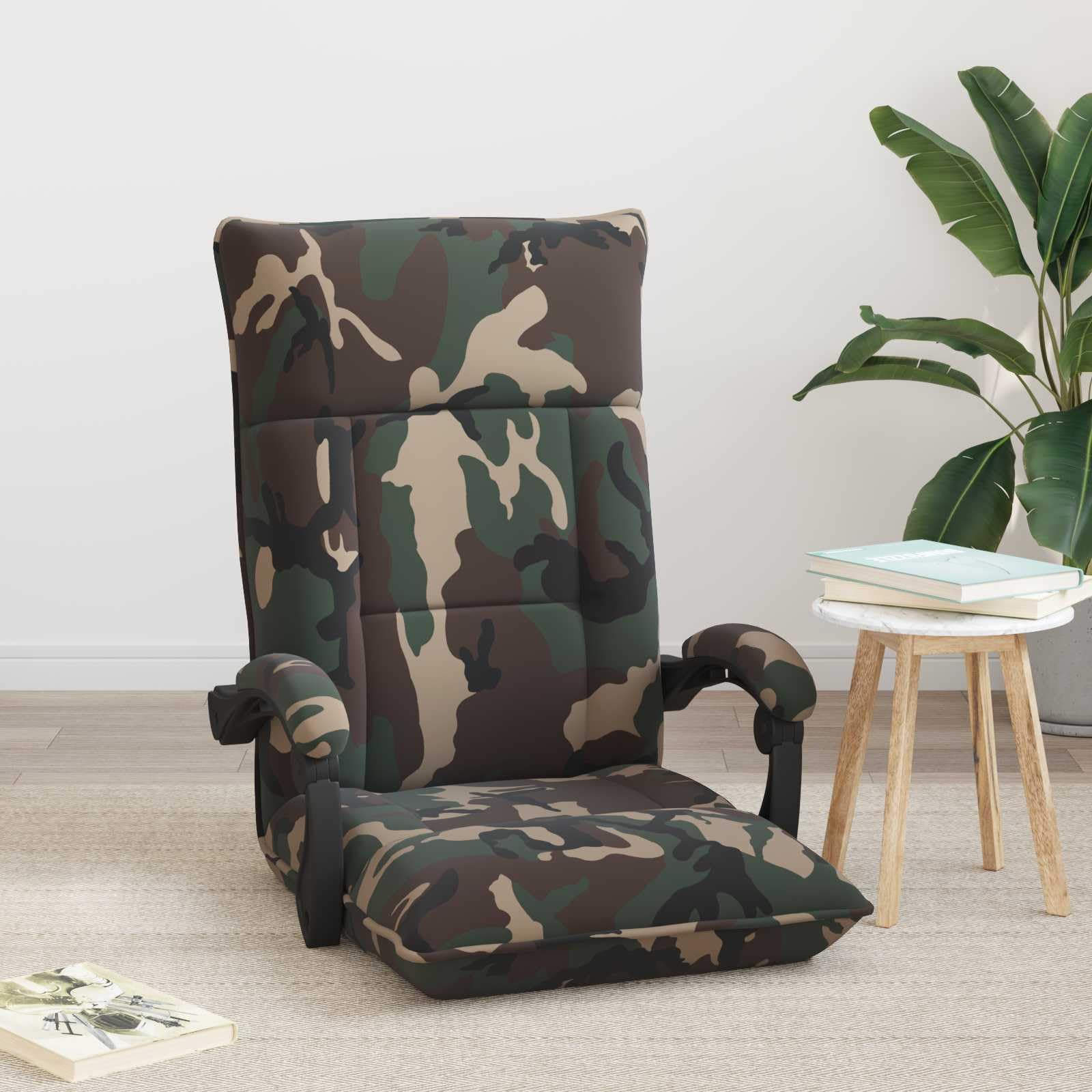 Regulowany fotel na nogi, oliwkowo-zielony, 58 x 66 x 80 cm, tapicerowany z oparciem wielopozycyjnym, składany i ergonomiczny, do salonu, sypialni, medytacji, jogi, czytania, gier
