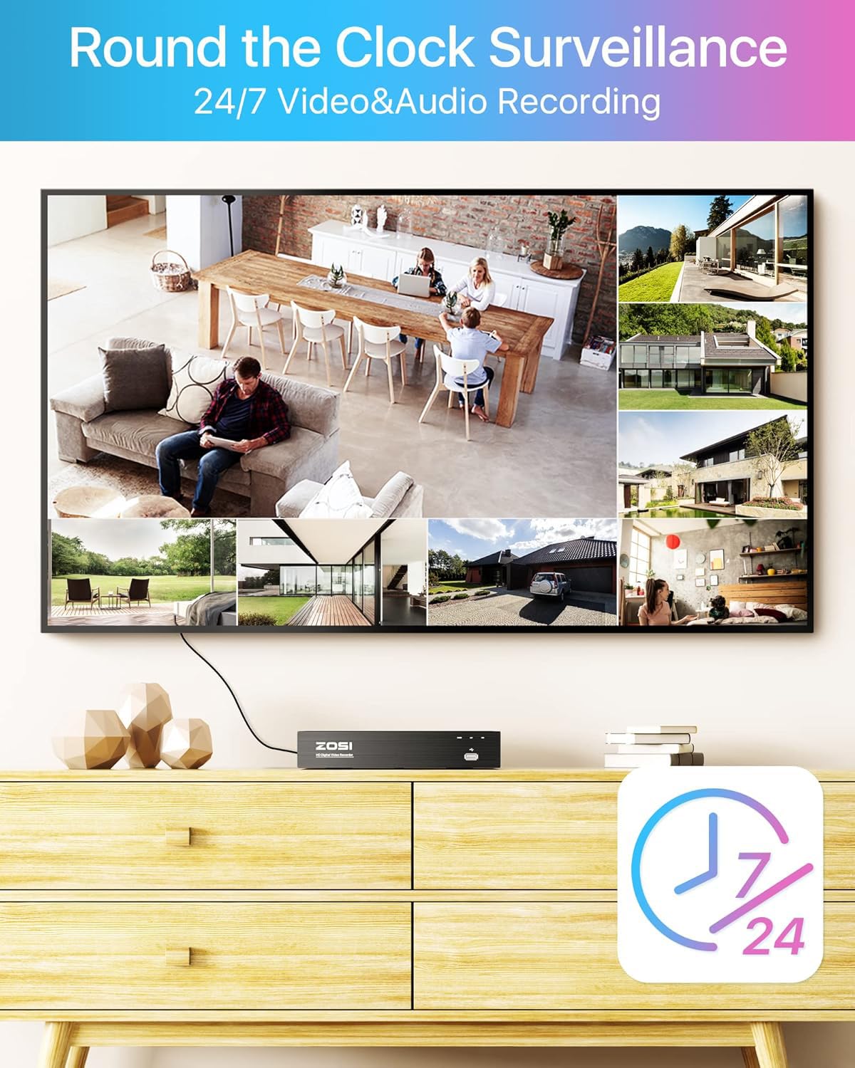 ZOSI PoE Kit Videosorveglianza Esterno, 4K NVR 8CH 2TB + 8x 5MP Telecamera, Impermeabile IP66, Visione Notturna di 30 metri, Rilevamento del Movimento,Registrazione 24/7, Accesso Remoto