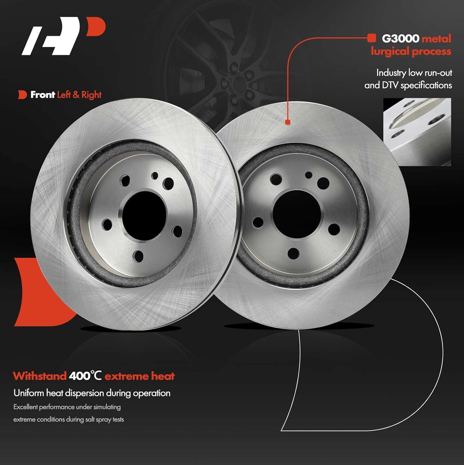 A-Premium 11.93 inch (303mm) Front Vented Disc Brake Rotors + Ceramic Pads Kit Compatible with Select Mercedes-Benz Models - ML320 1998-2003 3.2L, ML350 2003-2005 3.7L, ML430 1999 4.3L, 6-PC Set