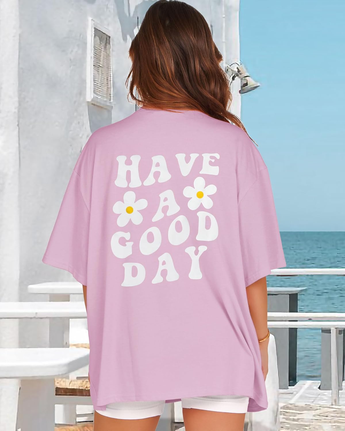 Oversized Tshirts for Women Summer Short Sleeve Round Neck Graphic Tee Shirt - Image 2