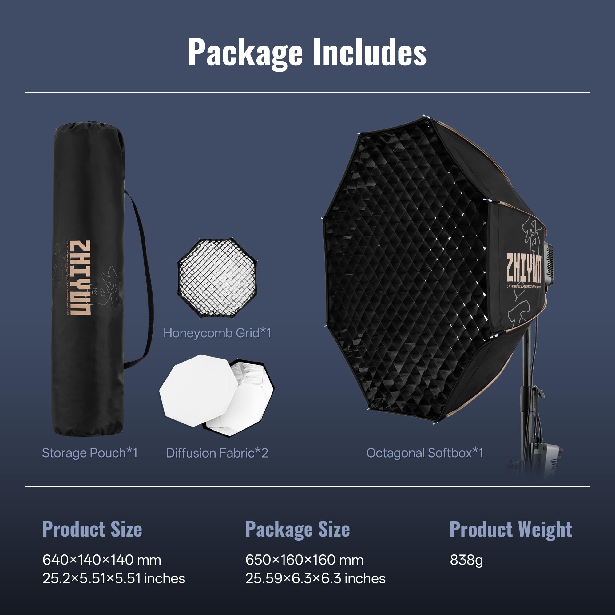 ZHIYUN CINEPEER 35-inch/90cm/2.9ft Softbox Octogonal con Montura Bowens, Liberación Rápida y Rejilla de Panal para Estudio de Fotografía, Grabación de Video y Retratos para ZHIYUN Molus Serie G/B