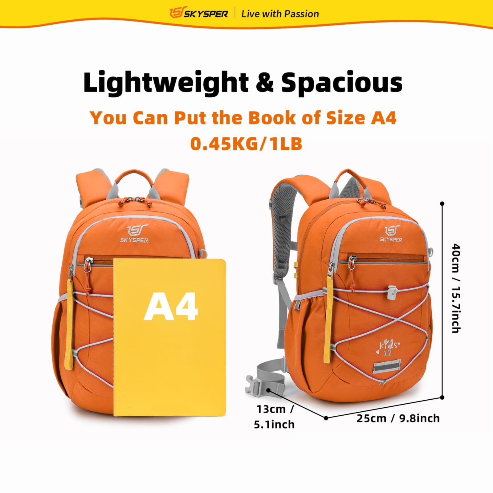 SKYSPER Zaino per Bambini e Bambine 12L per 3-8 anni Comodo Zaino da Trekking per Bambini