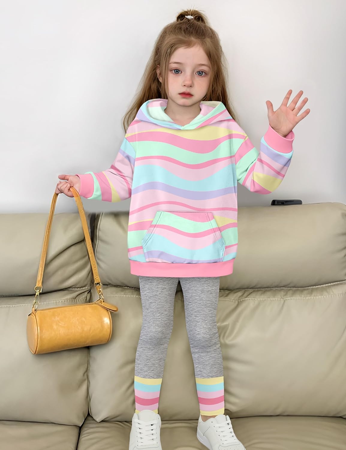 Toddler Girl Clothes Tie-Dye Stripe Color Block Toddler Girls Clothes Little Girls Kids 2pcs Outfits Hoodie Leggings - Image 3