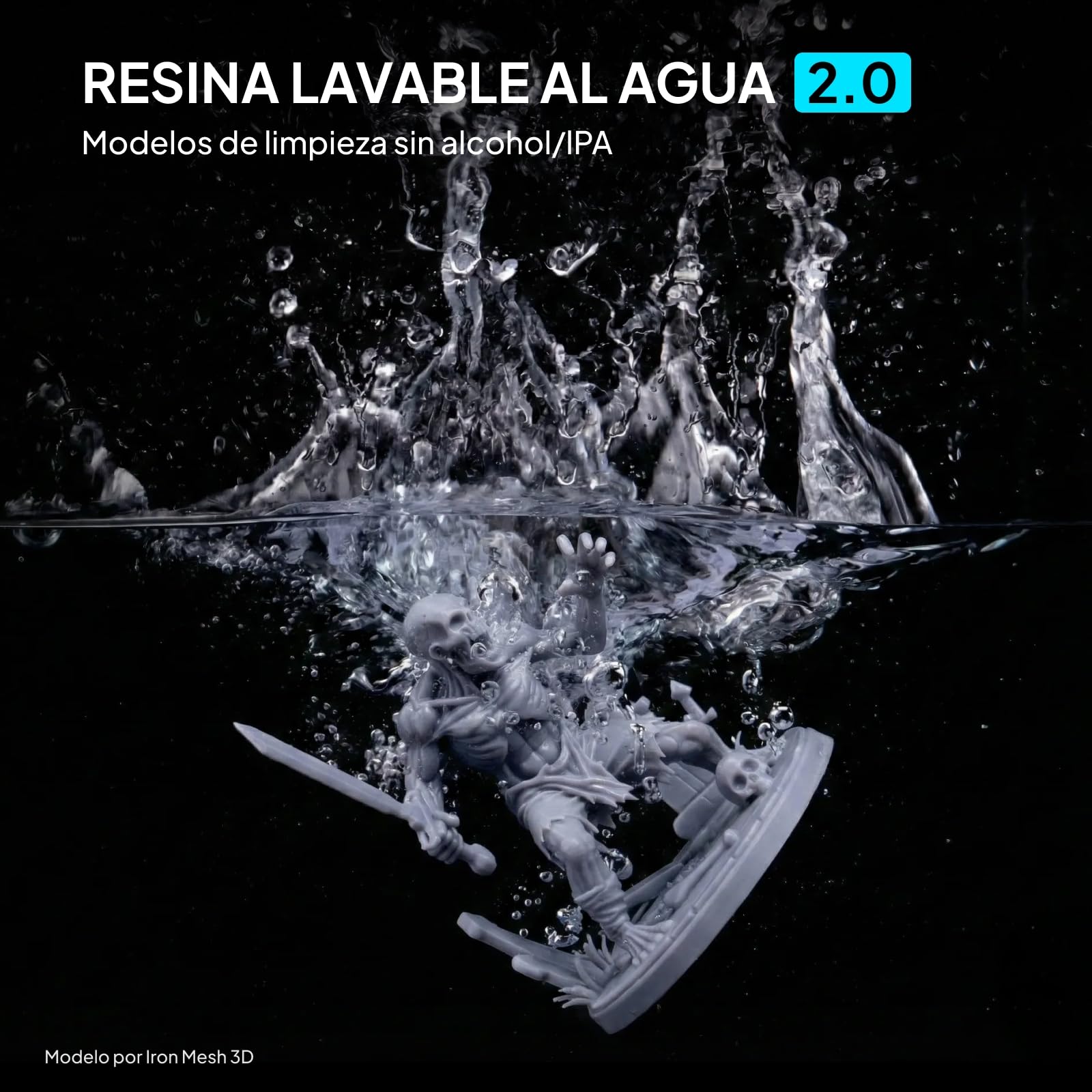ELEGOO Resina Lavable al Agua 2.0 Gris 2KG, Resina 3D UV Rápido 395-405nm de Baja Contracción y Alta Durabilidad, Resina Fotopolímero 3D para Impresoras 3D Resina LCD/SLA/DLP