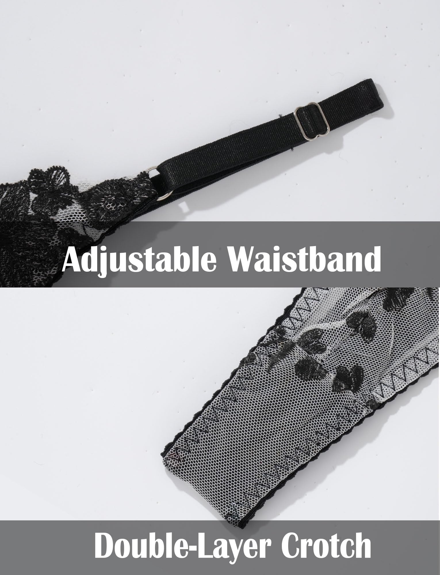 Ausing Sexy Underwire See-through Mesh Floral Embroidered Lingerie Set for Women S-L: Black Small