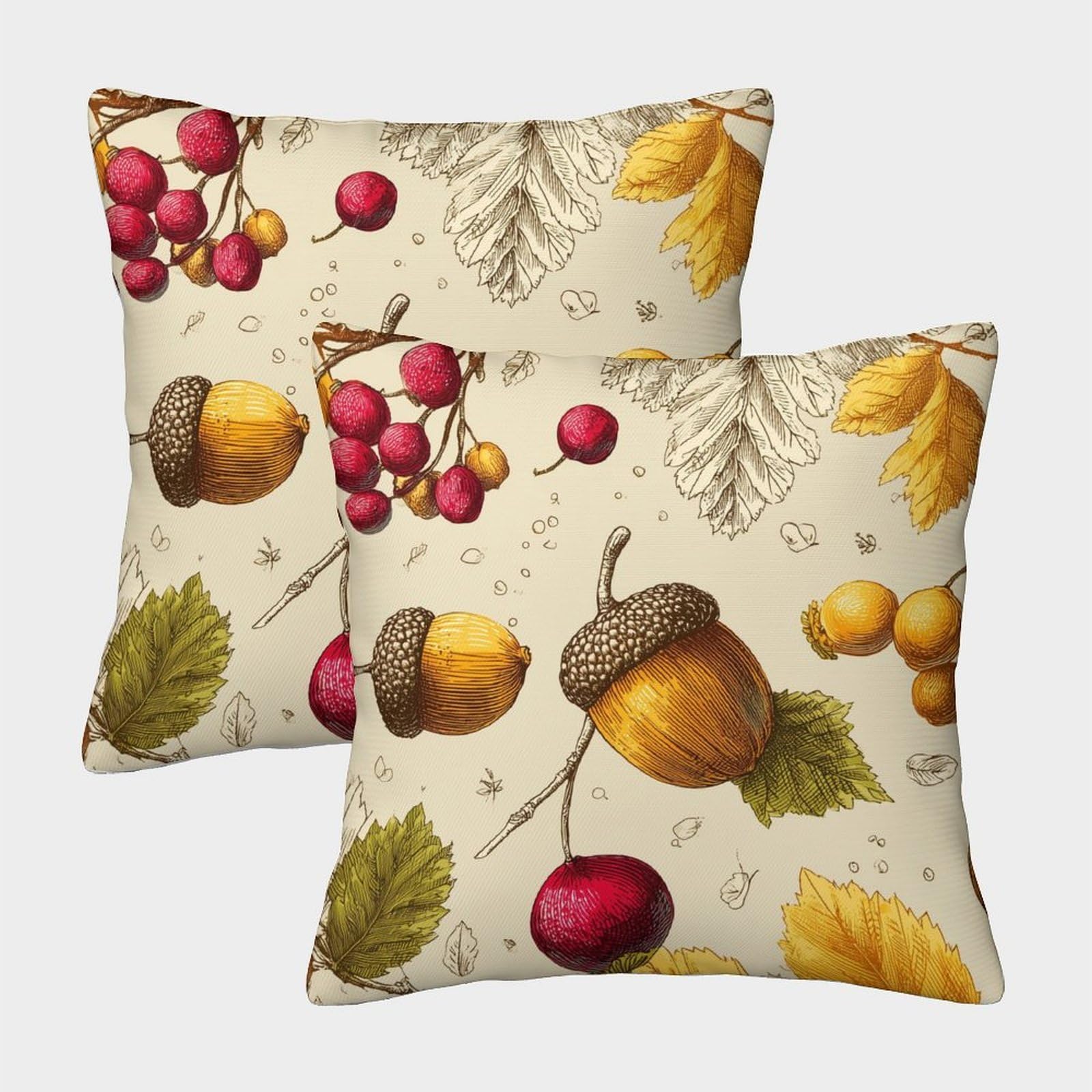 kaiyun 2 Pack Acorns And Forest Berries, Pop Art Background Square Pillow Cover Cushion Cover 40x40cm Suitable for Sofa Bed Chair,3D Pattern