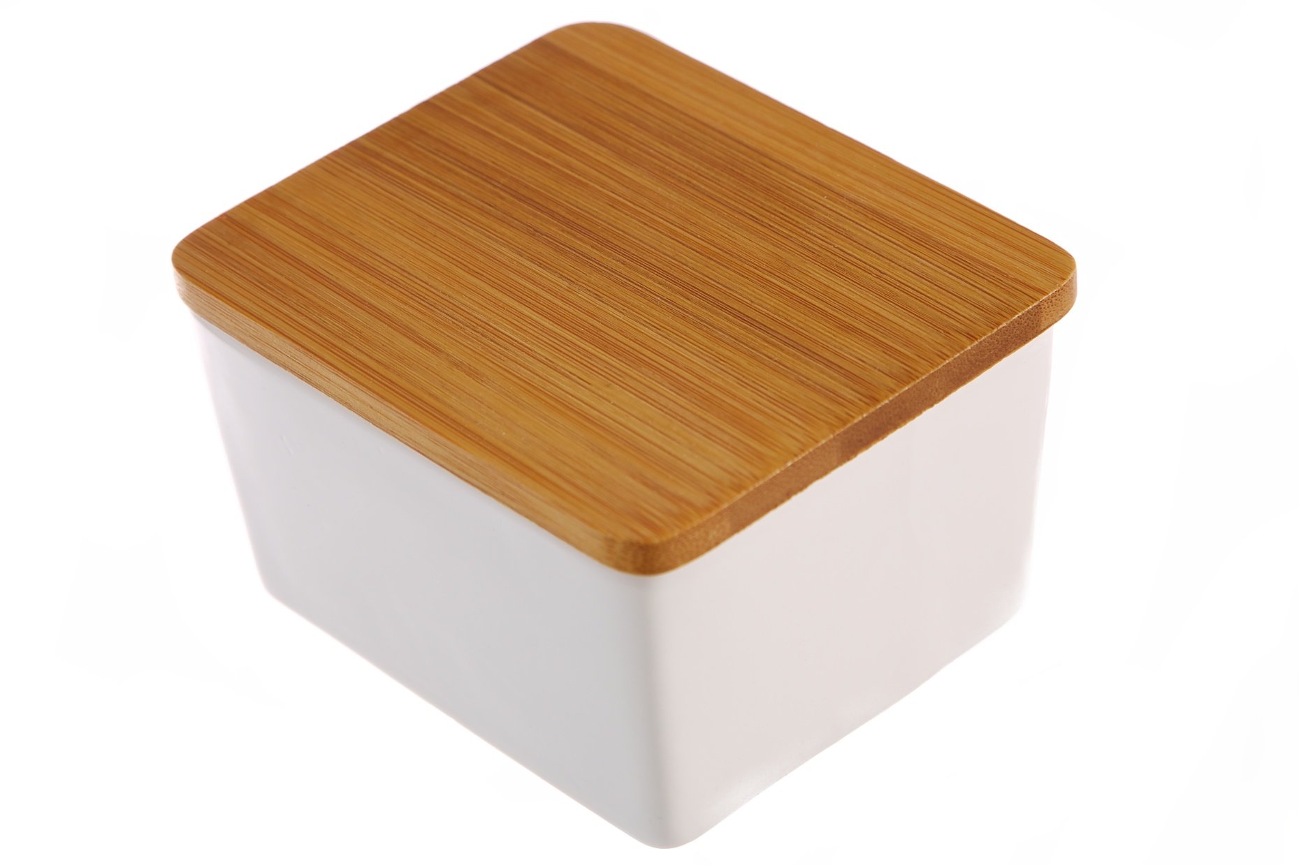 Birsppy Dash of Bleu Countertop Ceramic Salt Box with Bamboo Lid-L8