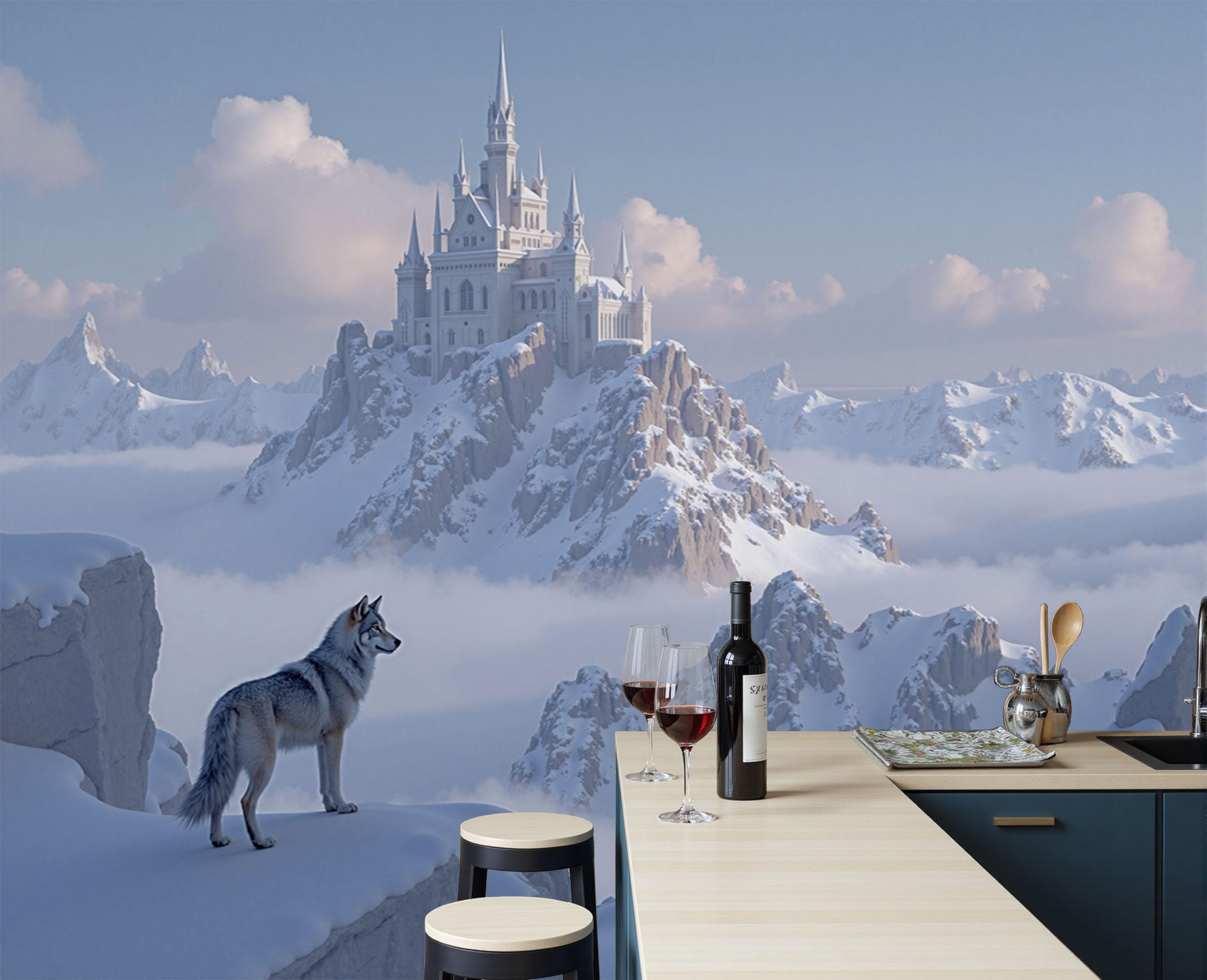 Papier Peint Panoramique Château de Montagne Hiver 350x256cm pour Salon