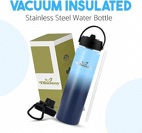 Miniatura 8 de Bhumy Botellas de agua de acero inoxidable  Botella de agua aislada de acero inoxidable de doble pared de 24 onzas  Botella de agua con popote y 2