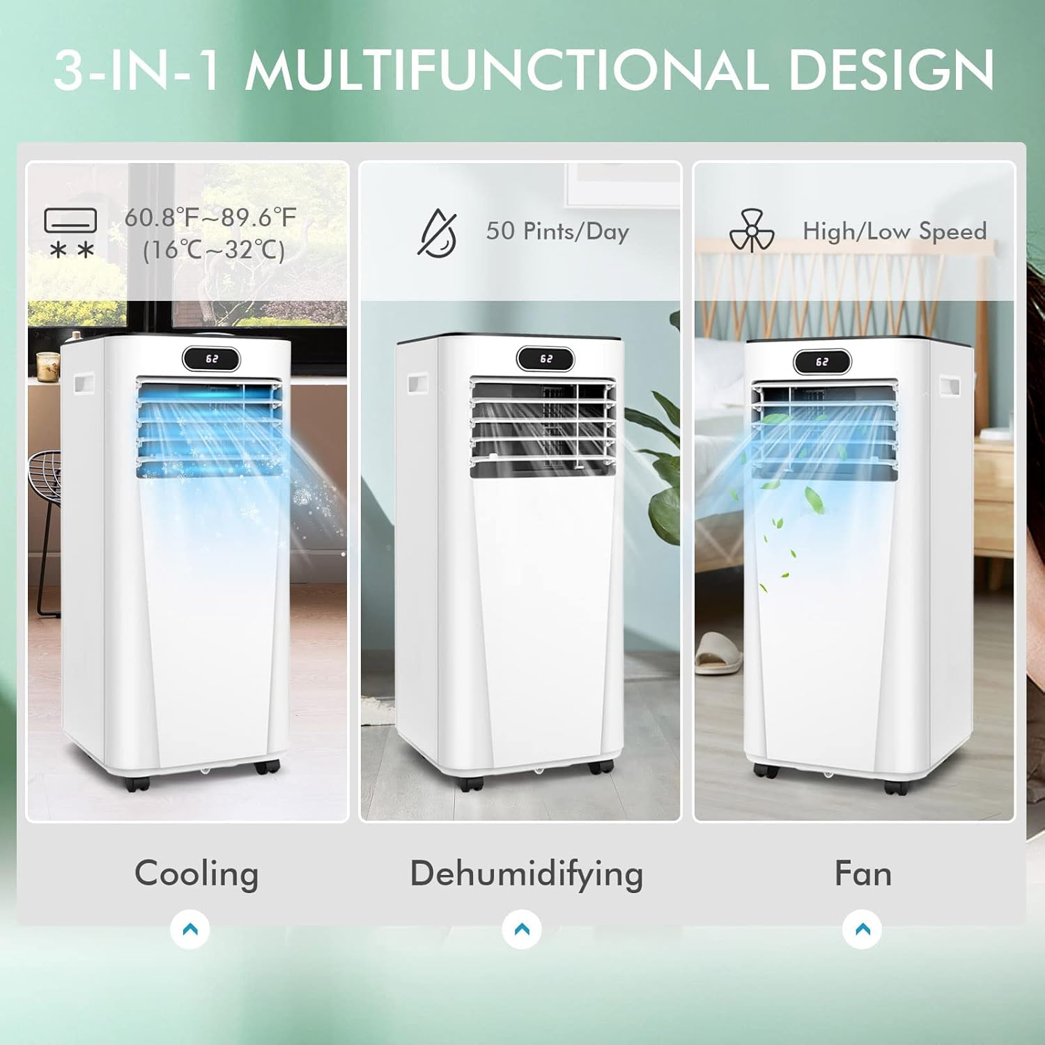 Buy GOFLAME 10000BTU Portable Air Conditioner, 3IN1 Air Cooler & Dehumidifier with Remote