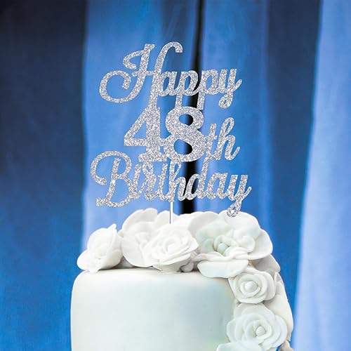 Miniatura 5 de Decoración para tartas de cumpleaños número 48 con purpurina plateada, decoración de cumpleaños de 48 años, decoración de cumpleaños de 48 años,