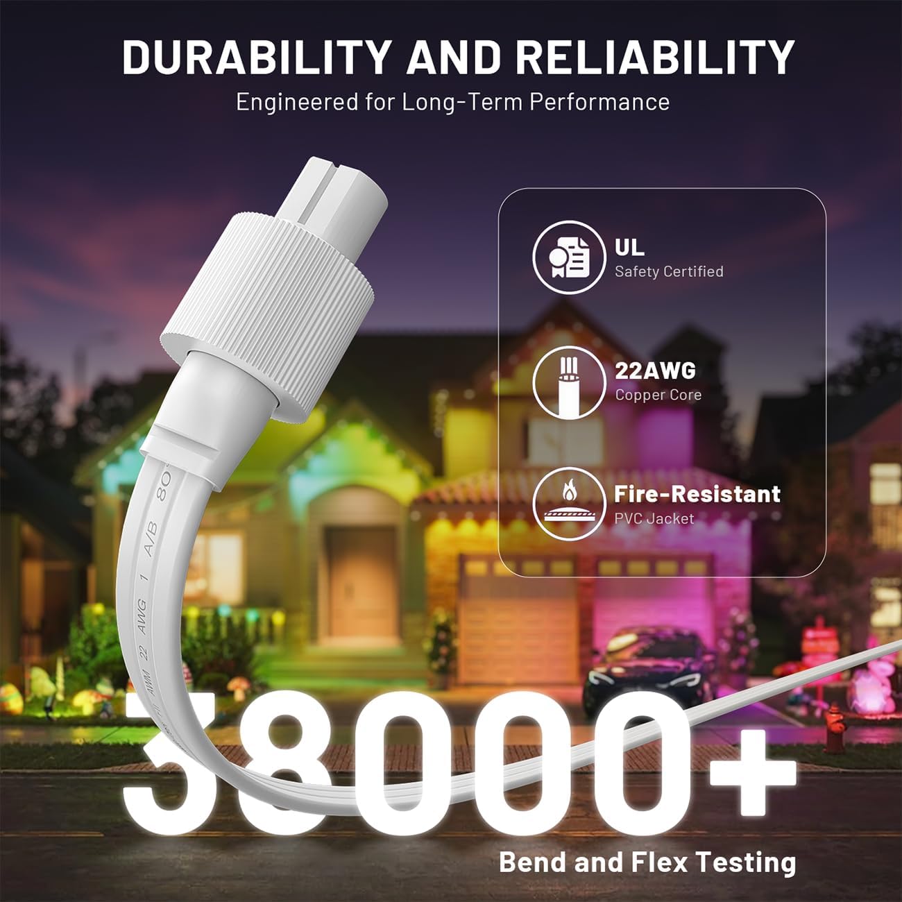 Y-Connector Splitter Extension Cable for Govee Permanent Outdoor Lights,IP68 Waterproof 3-Pin Extension Cable for H705A/B/C,H706A/B/C (1 Male to 2 Females Y-Splitter) - Image 3