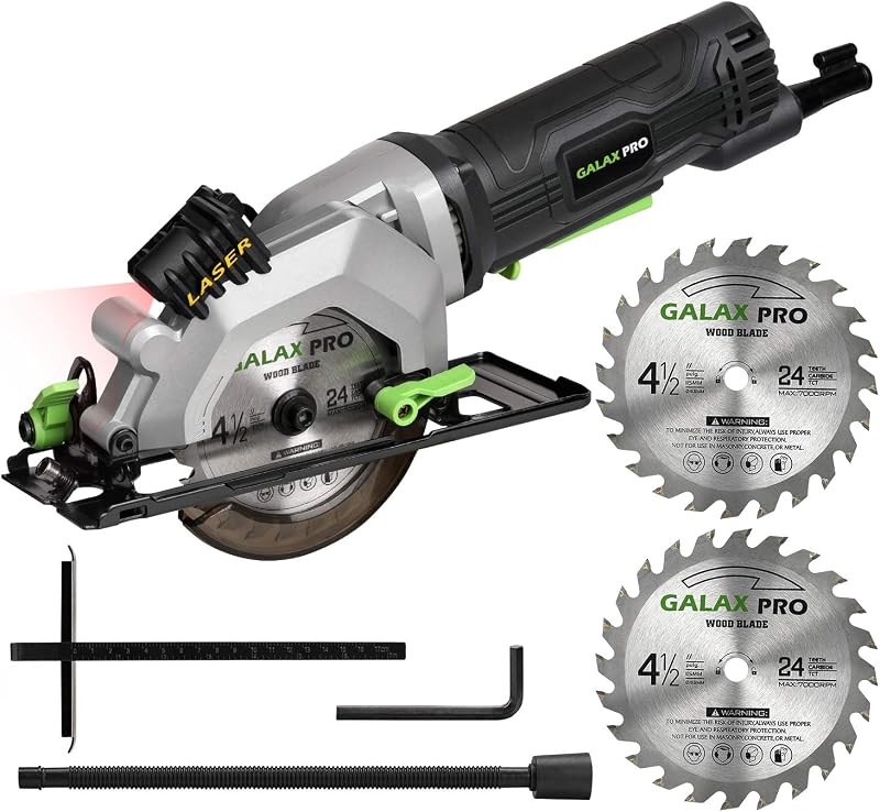 GALAX PRO 4Amp 3500RPM Circular Saw with Laser Guide | Max Cutting Depth1-11/16"(90°), 1-1/8"(45°）Compact Saw with 4-1/2" 24T TCT Blade, Vacuum Adapter, Blade Wrench, and Rip Guide