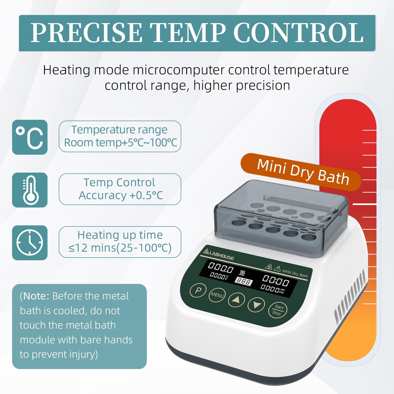 Mini calentador digital de baño seco termostático incubador temporizador programable con 1,5 ml x 15 tubos centrífugos bloque de calor