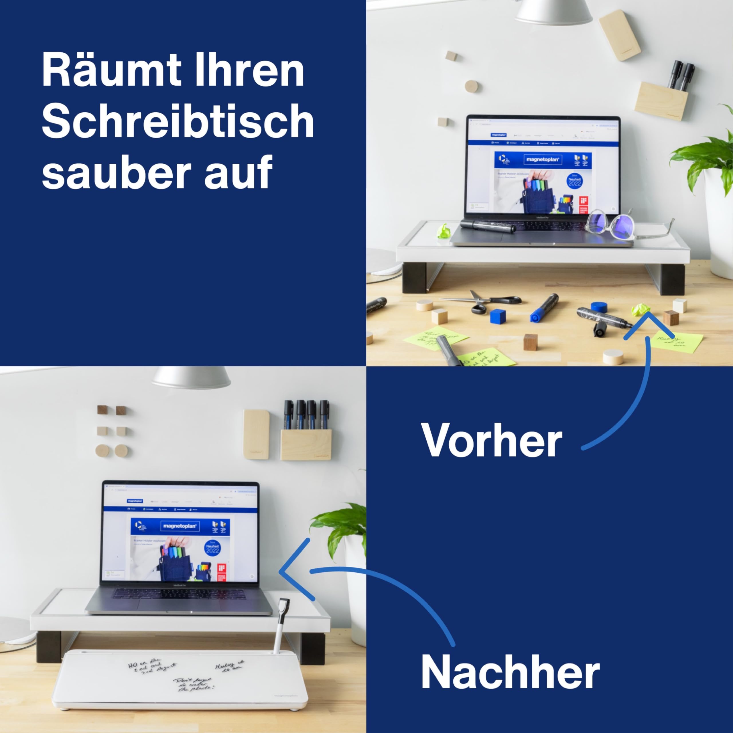 magnetoplan Glasboard Desk Organizer Whiteboard 420 x 56 x 180 mm weißes Glas mit Zubehörfächern inkl. Boardmarker mit Löscher