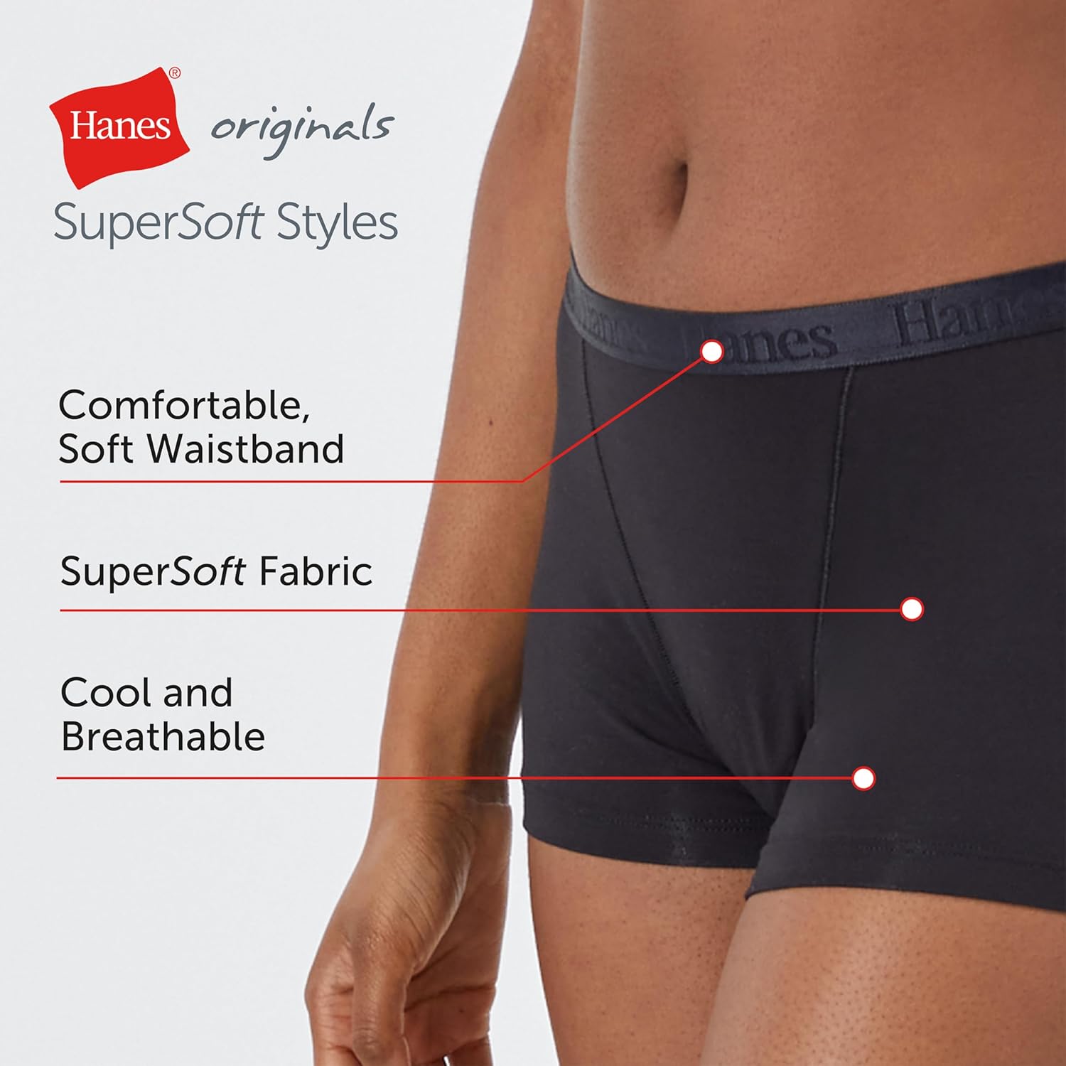 Hanes Women's Originals Ultra SuperSoft Boxer Brief Underwear (5-Pack) - Image 4