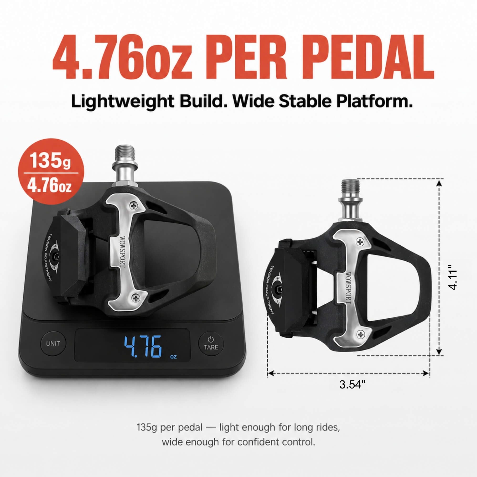 light road pedals WOWSPORT Bike SPD-SL - Lightweight Clipless Wide Platform WEST BIKING Bike Pedals GEPCO:Werkzeuge Color:BRD ROCKBROS Road to Sky