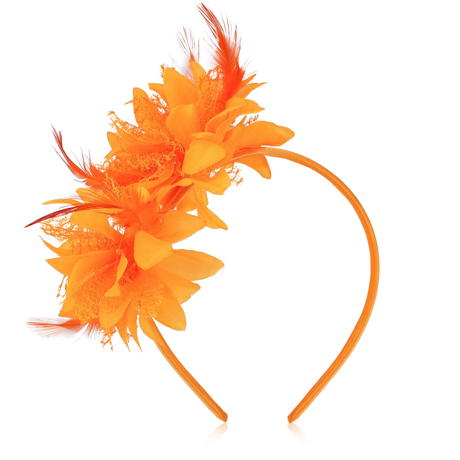 MWOOT Feder Haarreif mit Künstlichen Blumen, 1920er Fascinator Kopfschmuck für Damen, Orange Feder 20er Jahre Stirnband für Karneval Cocktail Hochzeit Tee-Party Accessoires