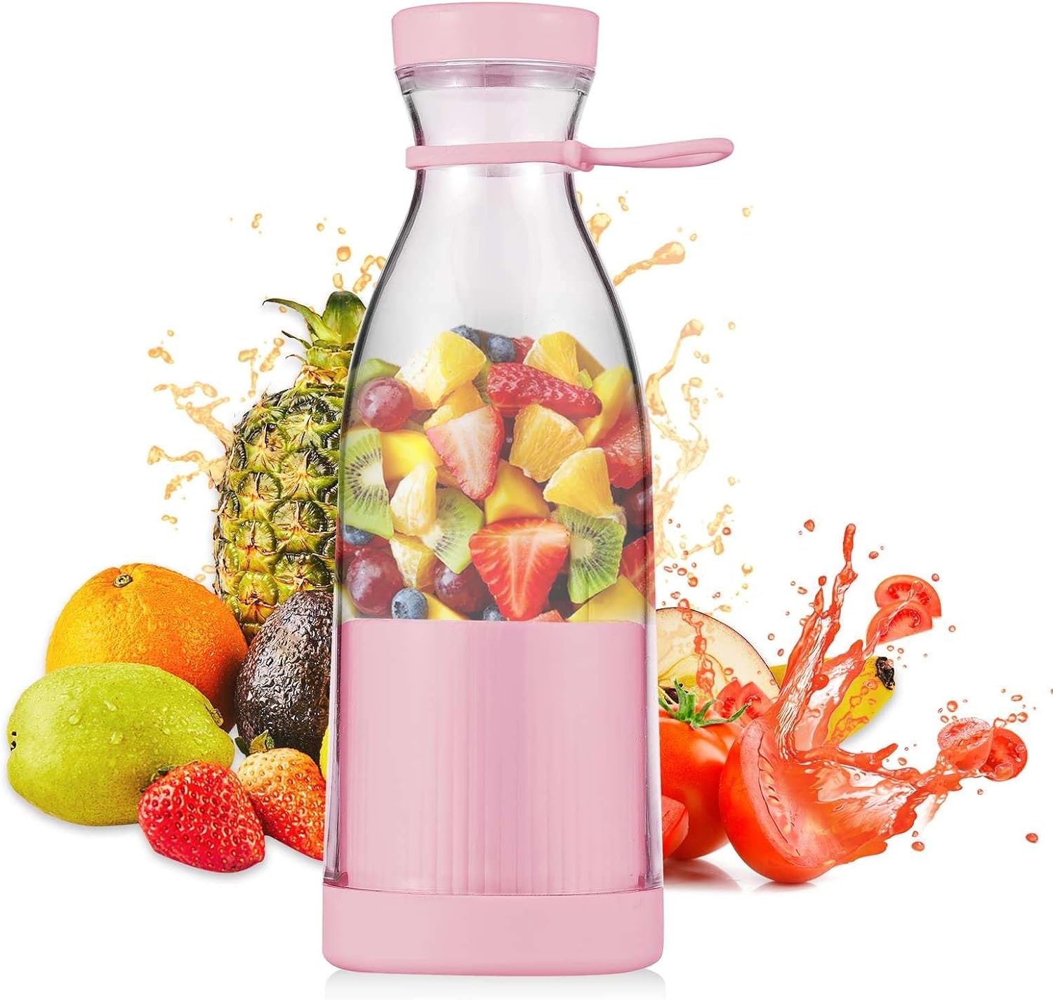 Personal Size 12.8 oz Blender for Smoothies, USB charging, Rechargeable Mixers Fresh Fruit Juicers, Bottle Shape Mini Electric Blender for Office,Sports,Outing,Travel